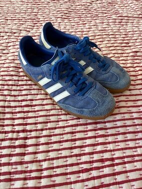 adidas Samba Suede Sneakers in Blue and White with Gum Sole